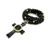 Veritas Aequitas Cross Pendant with 6mm 30" Stone Bead Rosary Necklace