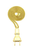 Gold-Tone Polished Power Plug Pendant with Chain Necklace