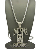 Stone Stud Last Kings Record Label Pendant w/ Chain Necklace