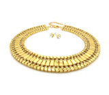 Women's Bohemian Rhinestone Metal Link Necklace and Pierced Earring Set in Gold-Tone