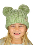 C.C Kids' Children's Cable Knit Double Ear Pom Cuffed Beanie Cap Hat