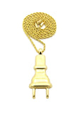 Gold-Tone Polished Power Plug Pendant with Chain Necklace