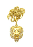 Stone Stud Noble Lion Head Pendant w/ Chain Necklace