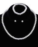 Girl's Simulated Pearl Necklace with Stretch Bracelet & Ball Stud Earrings