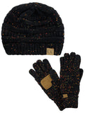 C.C Colorful Confetti Cable Knit Beanie and Anti-Slip Touchscreen Gloves Set