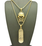 Stone Stud Basketball Net & Skateboard Pendant Set w/ 2mm 24" & 30" Box Chain Necklaces