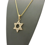 Stone Stud Hollowed Star of David Pendant  Necklace, Gold-Tone