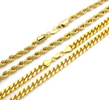 Hip-Hop Style 6mm 24" Rope Chain & 6mm 30" Box Cuban Chain Necklace Set, Gold-Tone