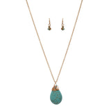 Women's Wired Flat Oval Stone Pendant Necklace and Earrings Set