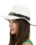 C.C Teardrop Dent Paper Woven Panama Sun Beach Hat with Camouflage Band