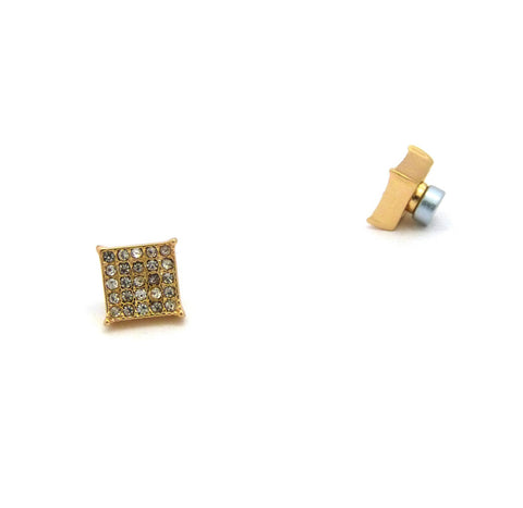 5 Stone Row Square Kite Stud Magnetic Earrings in Gold-Tone