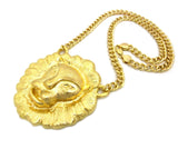 Gold-Tone Smooth Mane Lion Head Pendant w/ 10mm 30" Cuban Chain Necklace