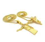 Praying Angel & Christ the Redeemer Pendant Set w/ 2mm 24" & 30" Box Chains in Gold-Tone
