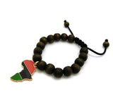 Pan Africa Continent Charm with 12mm Adjustable Wooden Bead Macrame Bracelet