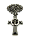Silver-Tone Veritas Aequitas Pendant 6mm 30" Bead Chain Necklace in Hematite-Tone