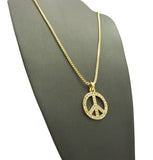 Stone Stud Peace Sign Micro Pendant with Chain Necklace