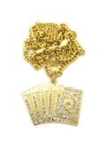 Stone Stud Royal Flush Poker Hand Pendant w/ Chain Necklace
