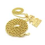 No Limit Records Tank Pendant on 3.5mm 24" Rope Chain with 6mm 30" Rope Chain Necklace in Gold-Tone