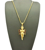 Dark Red Stone Stud Winged Angel Pendant with Chain Necklace