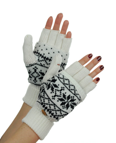 NYfashion101 Exclusive Snowflake Pattern Convertible Flip Cuff Mittens