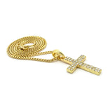 Stone Stud 2 Row Cross Micro Pendant with Chain Necklace