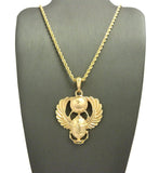 Polished Extended Wing Scarab Beetle Pendant w/ 24" Chain Necklace in Gold-Tone