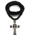 Veritas Aequitas Truth & Justice Cross Pendant w/ 8mm 36" Wood Bead Necklace