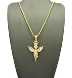 Crowned Angel Stone Stud Pendant w/ Chain Necklace