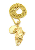 Roaring Lion on Africa Pendant with Chain Necklace