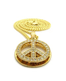 Stone Stud Hollowed Peace Symbol Pendant w/ Chain Necklace
