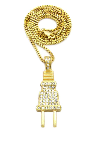 Stud All Over Power Plug Pendant with Chain Necklace