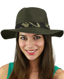 C.C Teardrop Dent Paper Woven Panama Sun Beach Hat with Camouflage Band