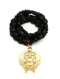 Gold-Tone Pendant with 7mm 30" Wood Glass Bead Necklace