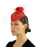 NYFASHION101 Cocktail Teardrop Sinamay Fascinator Hat w/ Fish Net & Rhinestones