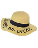 C.C Women's Paper Weaved Beach Time Embroidered Quote Floppy Brim Sun Hat