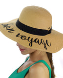 C.C Women's Paper Weaved Beach Time Embroidered Quote Floppy Brim Sun Hat