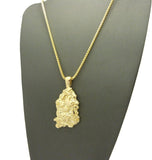 Gold-Tone Polished Chunky Nugget Pendant w/ 2mm 24" Box Chain Necklace