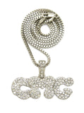 Stone Stud CMG Initials Rapper Pendant with 2mm 24" Box Chain Necklace