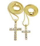 Stone Stud Single Row Cross Pendant Set w/Box Chain Necklaces