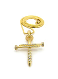 Studded Allover 3 Cross Nail Pendant w/ 2mm 24" Snake Chain Necklace in Gold-Tone
