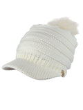 D&Y Unisex Warm Knit Visor Beanie Cap With Faux Fur Pom
