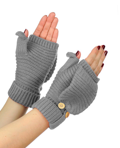 NYfashion101 Exclusive Unisex Ribbed Convertible Flip Winter Cuff Mittens
