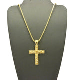 Polished Nugget Cross Pendant w/ 2mm 24" Box Chain Necklace in Gold-Tone
