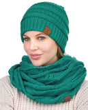 C.C Unisex Soft Stretch Chunky Cable Knit Beanie and Infinity Loop Scarf Set