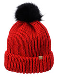 D&Y Bright Colored Chunky Knit Cuffed Style Beanie with Faux Fur Pom Finish Skull Cap