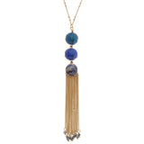 Women's Round Bead with Chain Tassel Dangling Pendant with 30" Chain Necklace