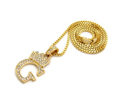 Unisex Stone Stud Tilted Crown Letter Initial Micro Pendant 2mm Box Chain Necklace, 20", G