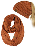 C.C Colorful Confetti BeanieTail Messy High Bun Cable Knit Beanie and Infinity Loop Scarf Set