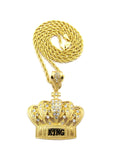 Stone Stud King's Crown Pendant with Chain Necklace