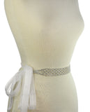 Women's Netted Pattern Rhinestone Elegant Sash Belt with Mesh Ribbon in Silver-Tone